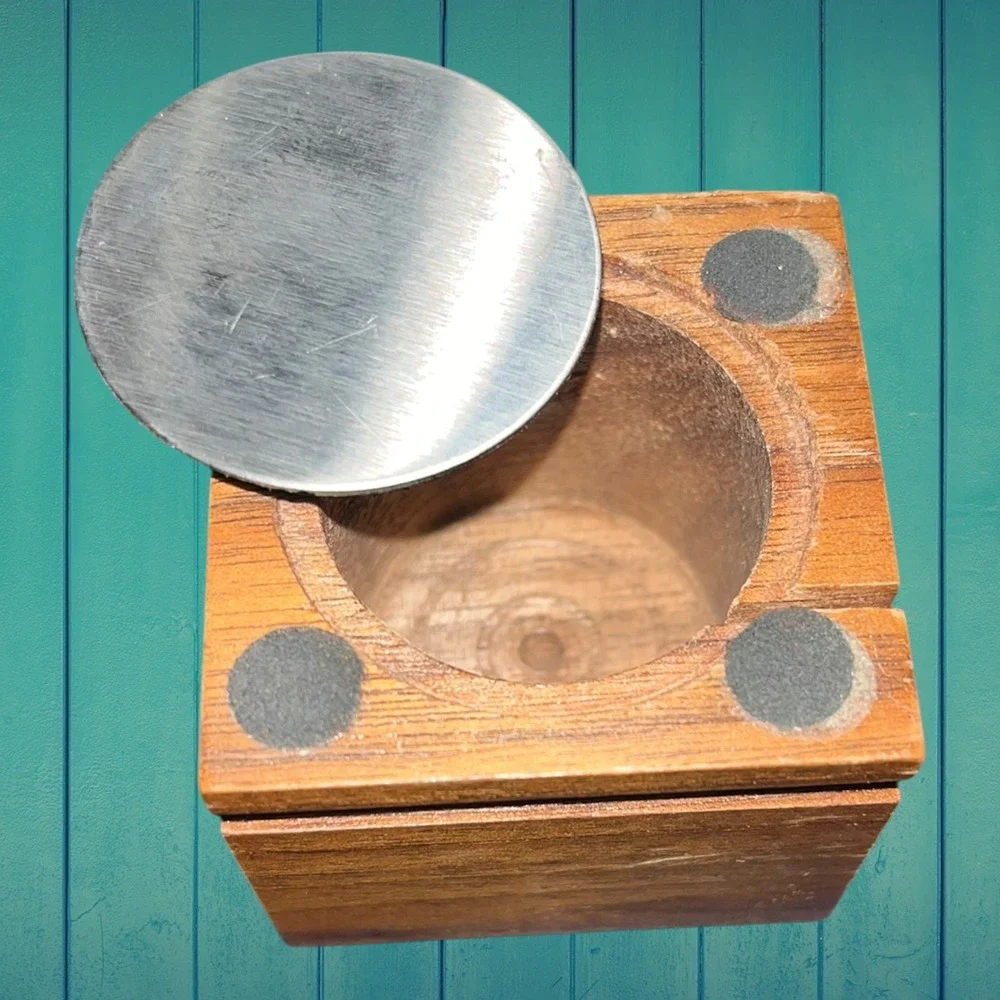 Vtg Genuine American Walnut Wood Roll Stamp Dispenser Carved Pine Tree Fores